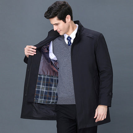 2021 Autumn and Winter New Style Middle-Aged Men's Windbreaker Business Casual Mid-Length Removable Liner Cotton Windbreaker Jacket for Men