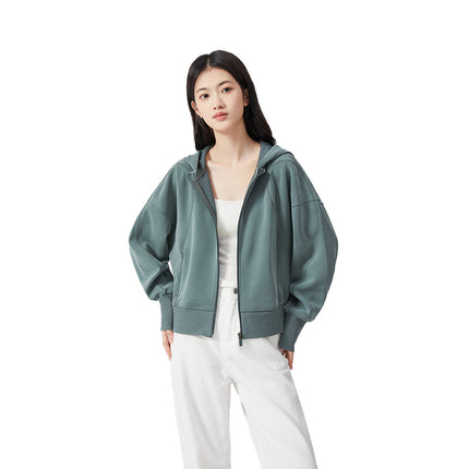 Women's Lenzing Modal Cardigan Sand-Washed Air-Layer Hoodie Basic Hooded Casual Sweatshirt Versatile Casual Wear