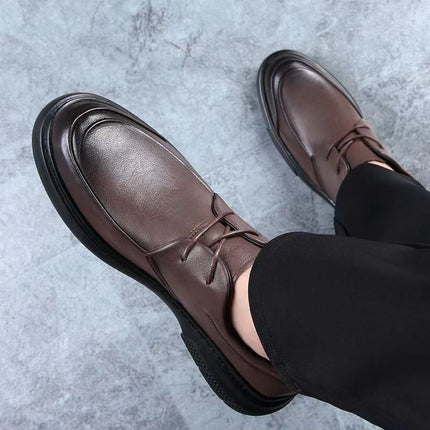 Spring Genuine Leather Men's Shoes 2024 New Non-Slip Thick Sole Set Feet Soft Face Business Casual Leather Shoes Men's Work Shoes