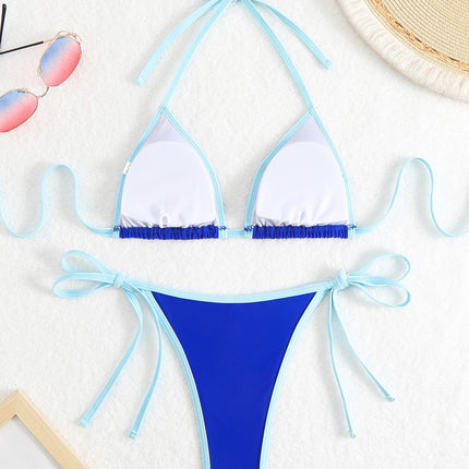 2025 New Amazon European and American Color-Blocked Halter Sexy Bikini Swimsuit Women's Beach Hot Spring Swimsuit Bikini