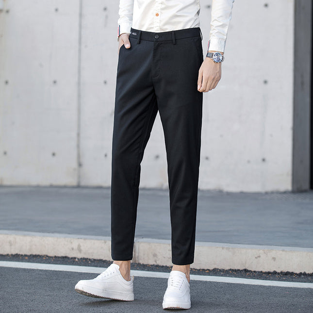 Black Small Suit Pants Men's Ankle-length Pants Straight-tube Slim-fit Small-foot Casual Korean Style Trendy Drop-feeling Men's Suit Pants