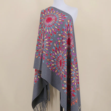 Foreign Trade Imitation Cashmere Sunflower Sunflower Embroidered Flower Scarf Shawl Holiday Ethnic Style Travel Cloak 350g