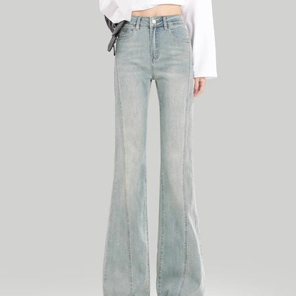 Women's Flared Jeans 2025 Summer New High-Waisted Slim Fit Bootcut Raw Hem Pants