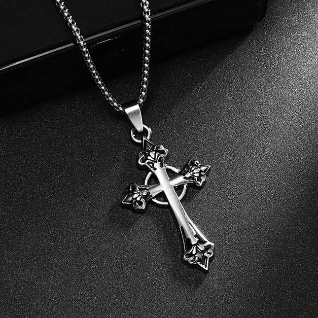 European and American Cross-border Jewelry Diamond Necklace Cross Pendant Necklace Simple Retro Color-free Men's Decorative Woolen Chain