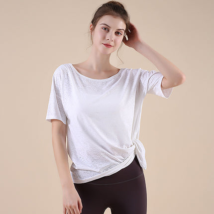 Summer New Style Mesh Yoga Suit Quick-drying Breathable Loose Slimming Short-sleeved Sports Blouse Yoga Top Fitness Suit