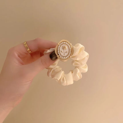Cross-border Explosive Simple Satin Large Intestine Hair Ring Rose Flower Hair Rope Temperament All-match Ball Headwear Durable Hair Rope