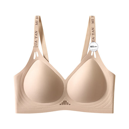 Traceless Underwear Women's Gather-up Hollow Cup No Steel Ring Jelly Strip Soft Support Lace Anti-sagging Hollow Bra Beautiful Back