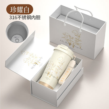 Suzuki Orchid Car Coffee Cup Double Drink Stainless Steel Thermos Cup Women's Water Cup High Color Value Accompaniment Printed Water Cup