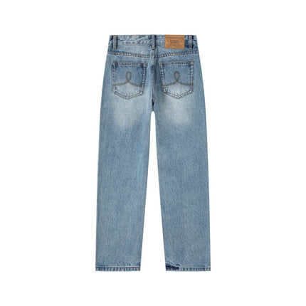 American High Street Retro Ice Blue Slim-Fit Wide-Leg Pants 2026 New High-Waisted Versatile Non-Stretch Straight-Leg Jeans for Women