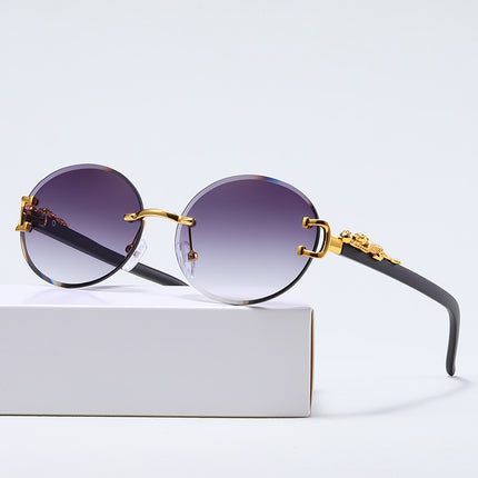 Round Frame Gradient Sunglasses Leopard Fashion Trendy Men's and Women's Sunglasses All-match New Rimless Glasses Wholesale