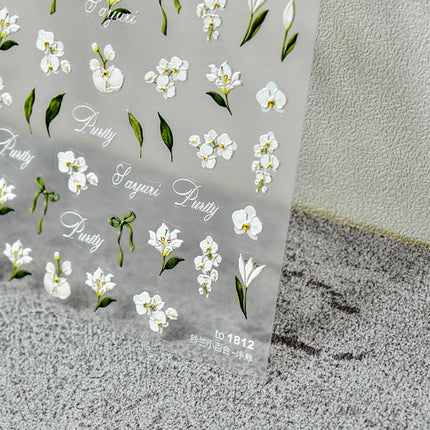 Fresh Bow Lily of the Valley Small Lily Nail Art Stickers Adhesive 3D Relief Trendy Japanese Flower Nail Decals