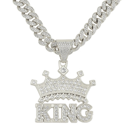 Full Diamond Crown King Letter Pendant Cuban Chain Necklace Hipster Hip Hop Personality Diamond Punk Wear Clavicle Chain