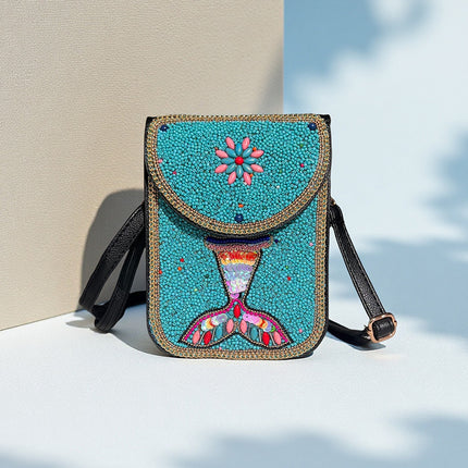Ocean Series Exquisite Heavy-Duty Rice Bead Shoulder Bag Qingdao Ocean World Travel Souvenir Mobile Phone Bag Cross-Body Bag