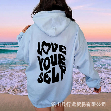 2023 New Autumn and Winter Casual Sports Hoodies Southeast Asia Cross-Border Export Women's Letter Print Hooded Sweatshirt