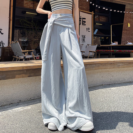 High Waist Washed Cotton Fake Two-piece Strap Spring and Summer All-match Fart Curtain Suit Women's Wide Leg Draping Loose Mop Pants