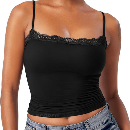 Amazon 2025 Women's Lace Camisole Square Collar Sexy Vest Sleeveless Belt Basic Top Clothing