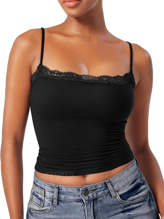 Amazon 2025 Women's Lace Camisole Square Collar Sexy Vest Sleeveless Belt Basic Top Clothing
