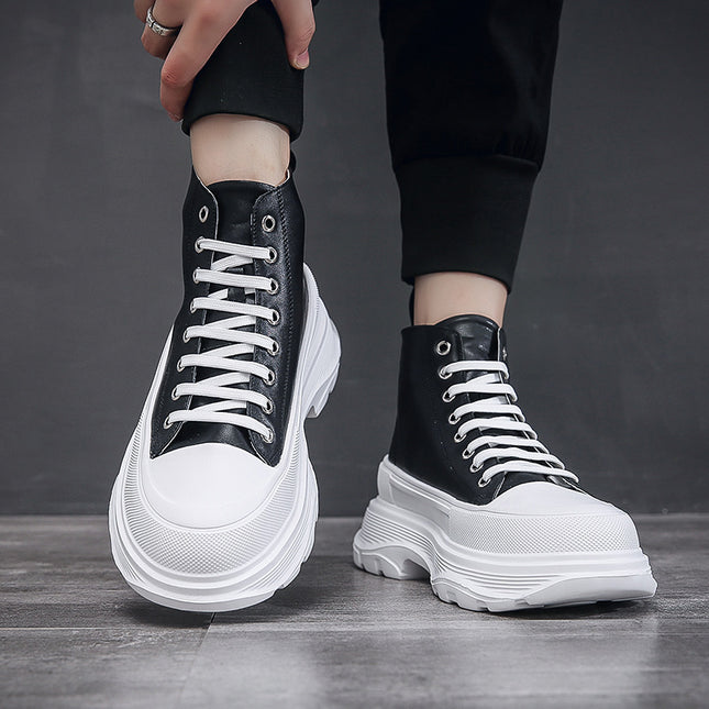 Men's Ankle Boots Autumn New Thick Sole Height Increased High Top Casual Fashion White Fashion Boots Wenzhou Men's Shoes Live