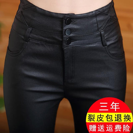 Matte Leather Pants for Women, High-Waisted Outer Leggings, Popular 2025 Velvet Thickeneded Autumn and Winter Slimming Look Slimming Look Pants