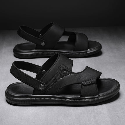Men's Sandals for Summer Outer Wear, Casual and Wear-Resistant Genuine Leather Boys' Beach Slippers, Sports and Driving Sandals