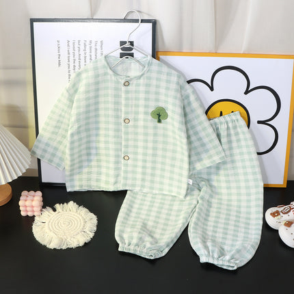Boys and Girls Cloud Cotton Home Clothes Set Summer Cardigan Cartoon Kidsren's Pajamas Tops Pants Spring & Fall Two-Piece Set