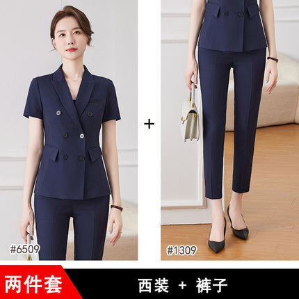 Short-sleeved Temperament Goddess Fan Front Desk Jewelry Shop Beauty Salon Work Clothes Summer Hotel Slimming Small Suit suit Dress
