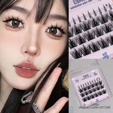 Mi Xiaohe Travel Series Airy Lower Eyelash Lip Glaze Devil Trilogy Single Cluster Ultra-Fine Stem Natural False Eyelashes