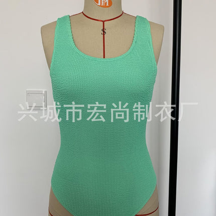 Special Fabric Wrinkled Cloth one-piece Swimsuit Women's Large Backless Sexy Swimsuit European and American 2025 New one-piece Swimsuit