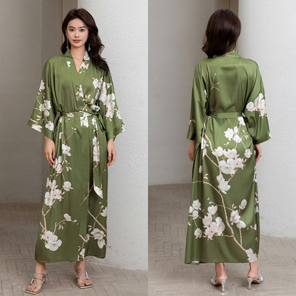 Yaoting New Style Satin Pajamas Women's Summer Large Size Light Luxury Seven-point Sleeve Cool Nightgown Bathrobe Home Clothes Women's WP2669