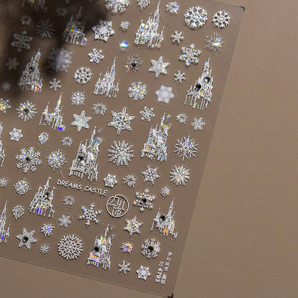 Crystal Diamond Dream Castle Snowflake Nail Art Stickers New 5D Relief Adhesive Ins Popular Nail Stickers 3D Decoration