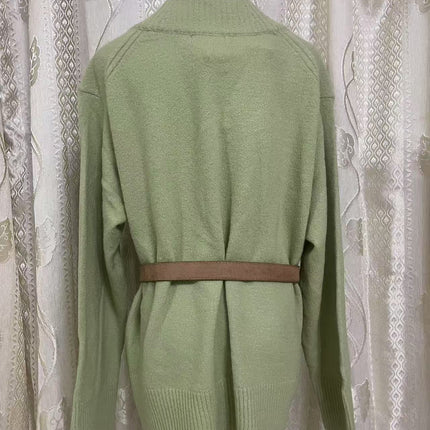 Ruohan with light green V-neck long sleeve sweater women's 2025 new design feeling lazy wind loose sweater