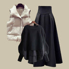 Black sweater + black skirt two-piece set / M 40-50kg