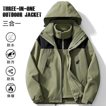 Couple Style Color-Blocked Outdoor Sports Three-In-One Windproof Mountaineering Jacket Winter Fashion Jacket with Stand Collar