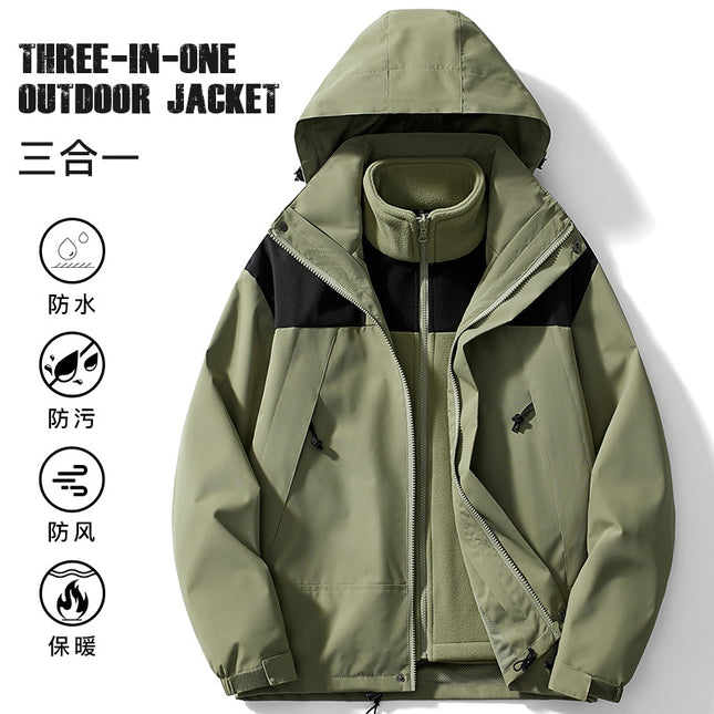 Couple Style Color-Blocked Outdoor Sports Three-In-One Windproof Mountaineering Jacket Winter Fashion Jacket with Stand Collar