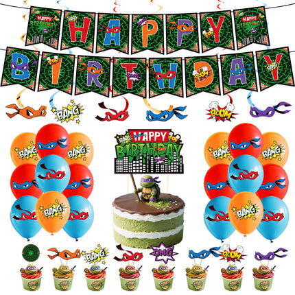 Cross-Border New Teenage Mutant Ninja Turtles Theme Party Supplies Disposable Tableware Kidsren's Birthday Party Cake Insert Balloon