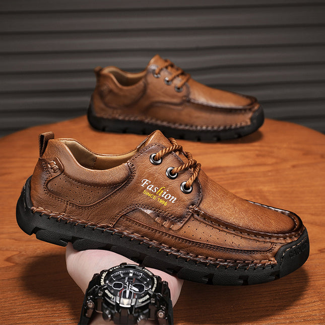 Cross-border Explosions Leather Shoes Men's Low-top Lace-up Soft-soled Casual Shoes Men's Hand-stitched Sole Retro Extra Large Size Men's Shoes 4748