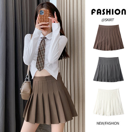 Gray Coffee Pleated Skirt, High-Waisted, Wrinkle-Resistant, Slimming, Plus Size, Jk Uniform, New Trendy Half Skirt, Jk Skirt for School