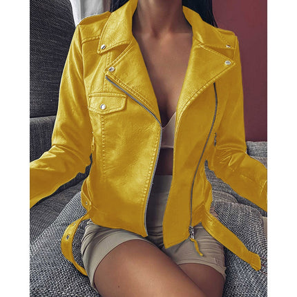 Foreign Trade 2025 New European and American Motorcycle Leather Jacket Spring and Autumn Women's Leather Jacket Women's Short Slim Leather Jacket Fashion Jacket