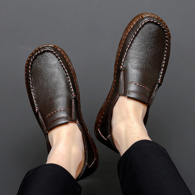 Cross-Border Hot-Selling Spring and Summer New Products Hand-Stitched Casual Men's Shoes Fashionable Soft-Soled Hollow Breathable Leather Shoes
