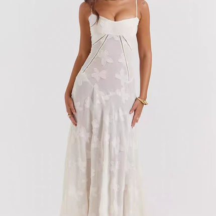 Niche foreign trade design French seaside holiday style white strap waist slimming mop fairy tube top dress