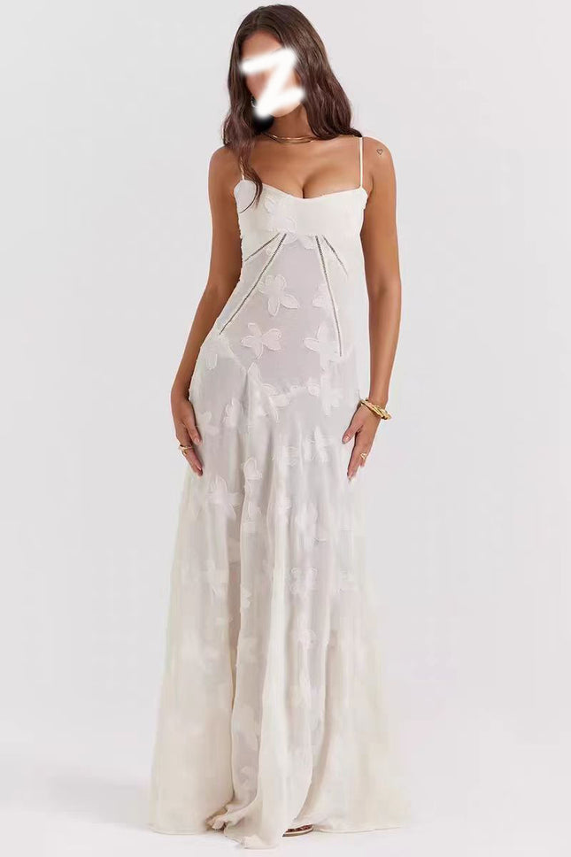 Niche foreign trade design French seaside holiday style white strap waist slimming mop fairy tube top dress