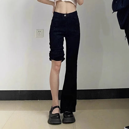 Black Bootcut Jeans for Women 2025 Spring & Fall New Large Size High Waist Slim Straight Floor-Length Bootcut Pants