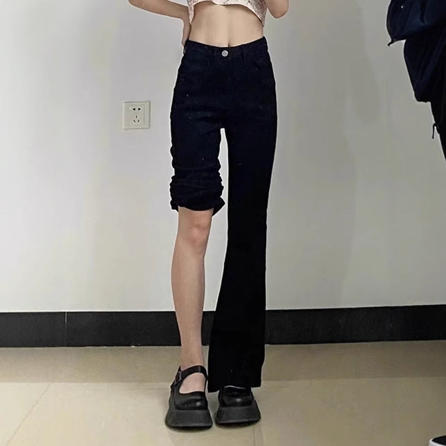 Black Bootcut Jeans for Women 2025 Spring & Fall New Large Size High Waist Slim Straight Floor-Length Bootcut Pants