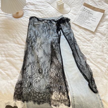 Niche Original Design Korean Lace Gauze Skirt Lace Fart Curtain Apron Women's Stacked Strap Skirt All-match Cover Lace