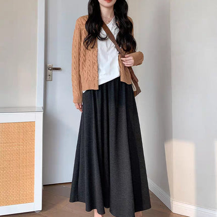 Black Glutinous Rice Culottes Women's Spring and Autumn New High Waist Dape Loose Casual Knitted Skirt for Small Men
