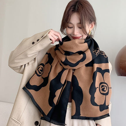 Elegant and Luxurious Versatile Double-Sided Winter Thickened Scarf Neck Warmer for Women, Bohemian Faux Cashmere Long Shawl