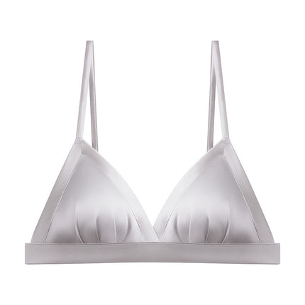 Tangge Satin Silk French Underwear Thin Glosly Triangle Cup Small Chest Women's Mulberry Silk Bra Bra Summer