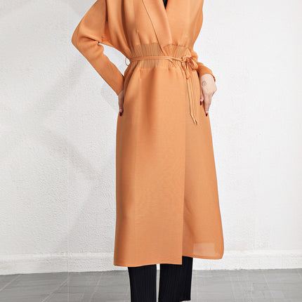 Casual Loose Shawl Coat for Women, Thin Autumn Ruched Casual Outerwear Cardigan, Extended Long Sleeve Trench Coat