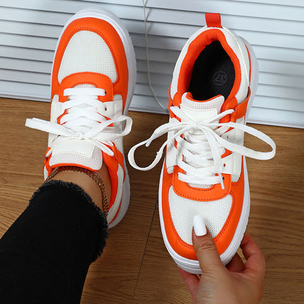 Korean Style Trendy Four-Season Thick-Soled Skateboard Shoes, Mesh Breathable Casual Shoes, Lace-Up Fashionable Women's Shoes, Outdoor Couple Trendy Shoes