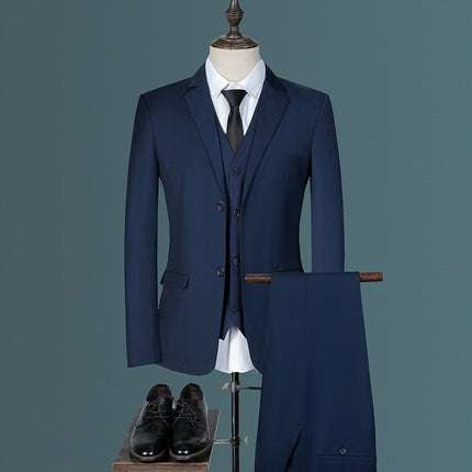 Suit Suit Men's Three-piece Suit Korean Style Slim Groom Plus Size Wedding Dress Casual Pure Color Small Suit Trendy